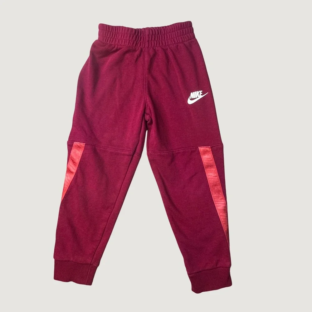 Nike Jogger Pants Kids 4T Burgundy Red Fleece Side Logo Tape Sportswear Joggers